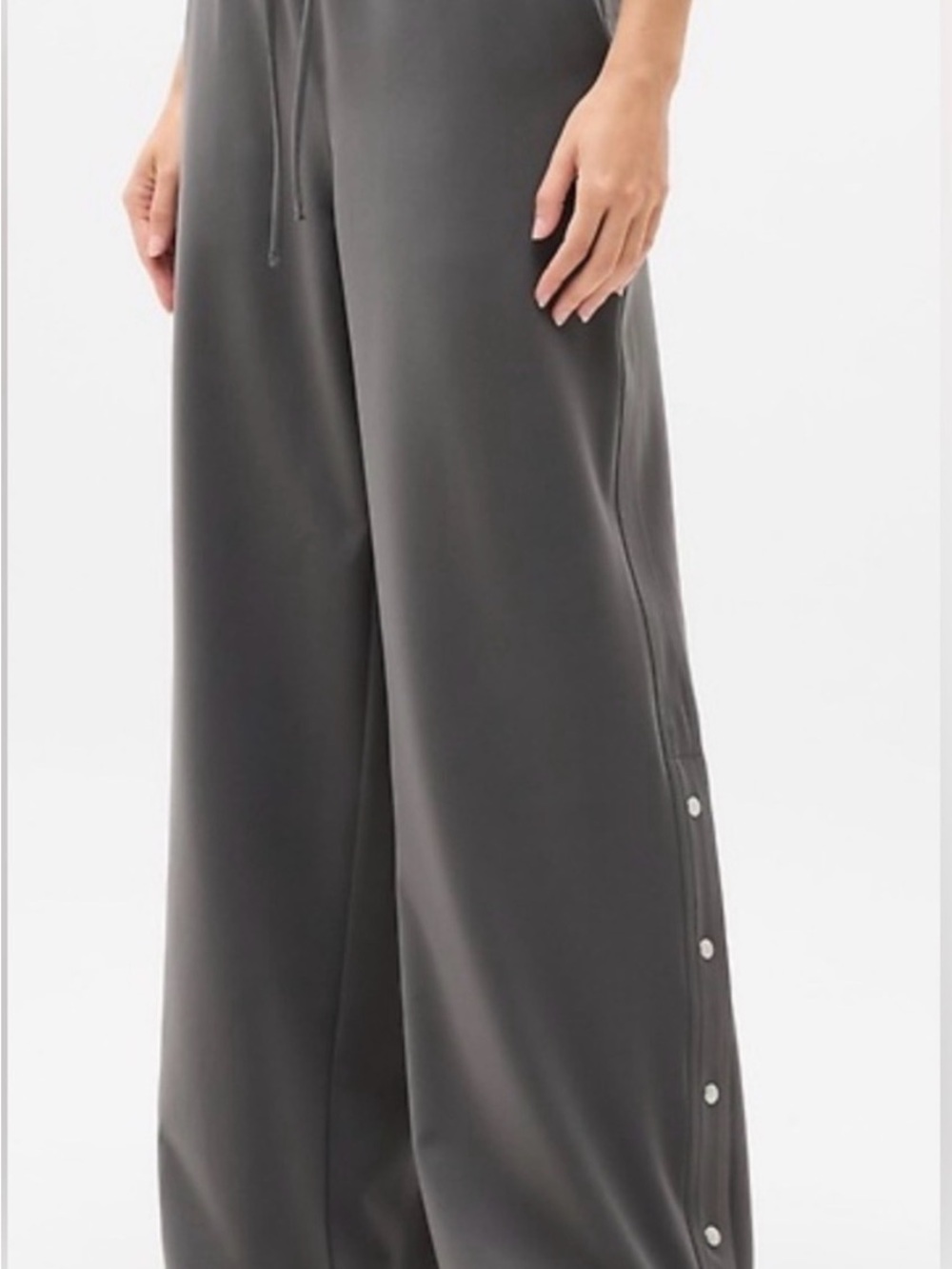 Athleta Charcoal Wide-Leg Snap-Trim Pants with Drawstring